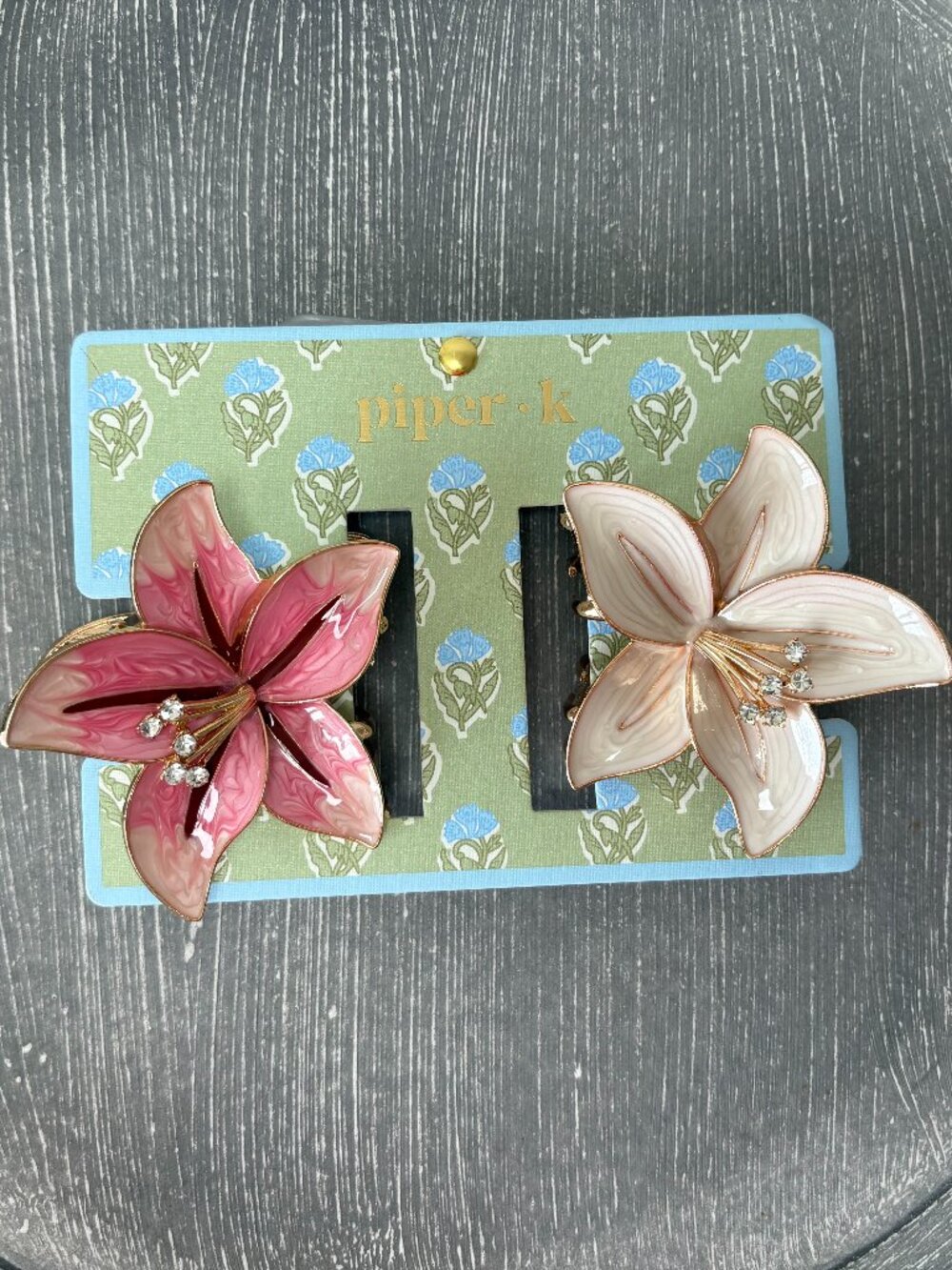 NWT - Piper K Jewel Adorned Easter Lily - Set of 2 - Metal Hair Claw Clips